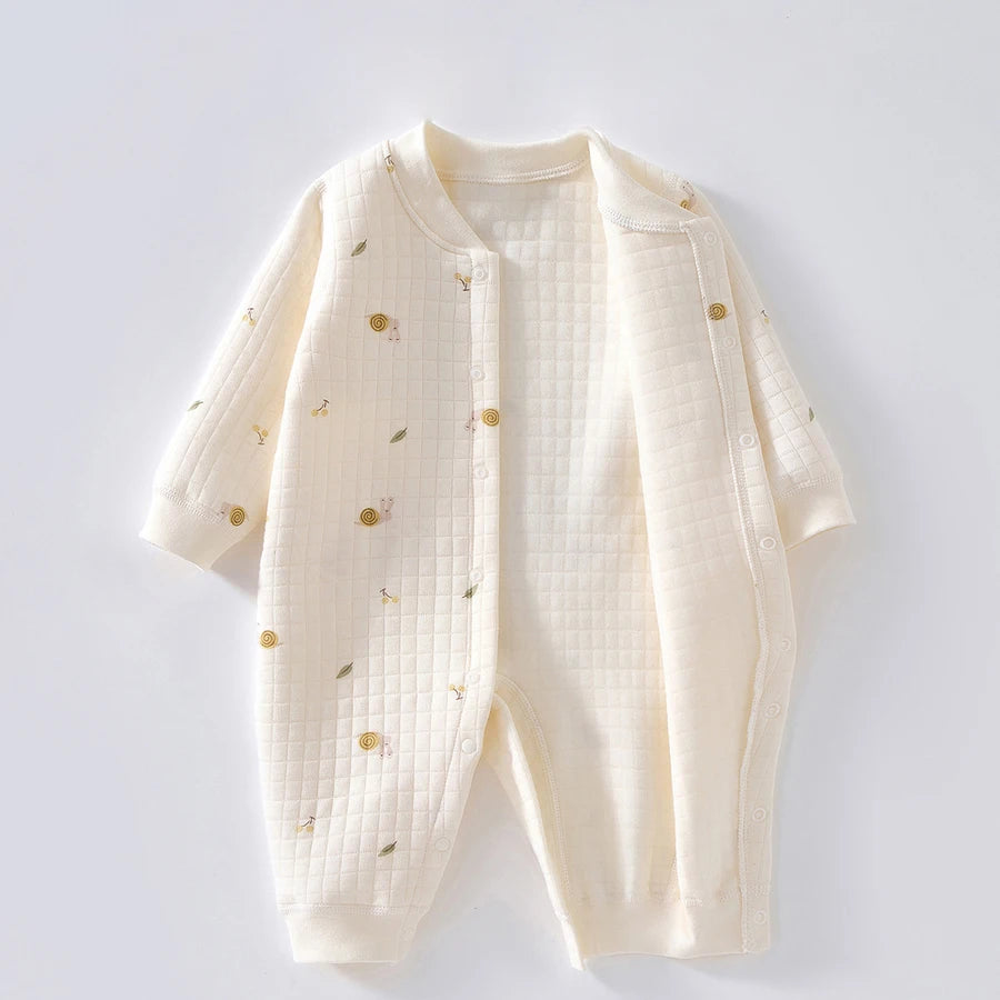 3-Layer Cotton Baby Romper – Cartoon Bear & Bunny Jumpsuit for Autumn/Winter