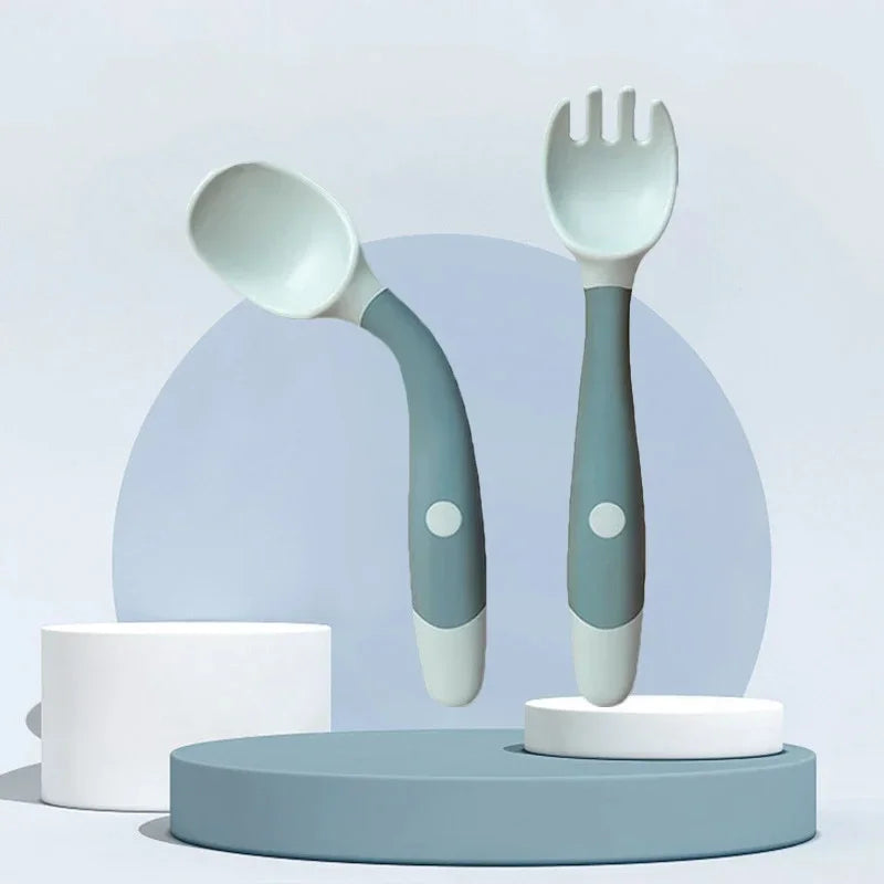 Bendable Twist Baby Fork and Spoon Set – Soft Silicone Tableware for Self-Feeding Training