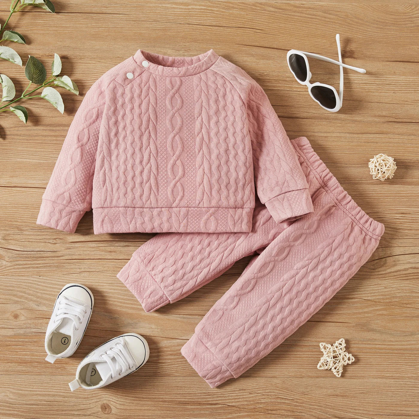 2PCS Solid Colour Baby Outfit – Long Sleeve Top & Pants Set (1–3Y)