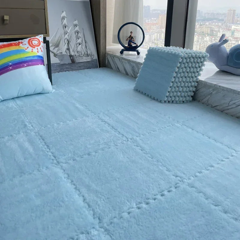 30x30cm Soft Plush Kids Puzzle Play Mat – Interlocking Warm Carpet Tiles for Home & Nursery Use