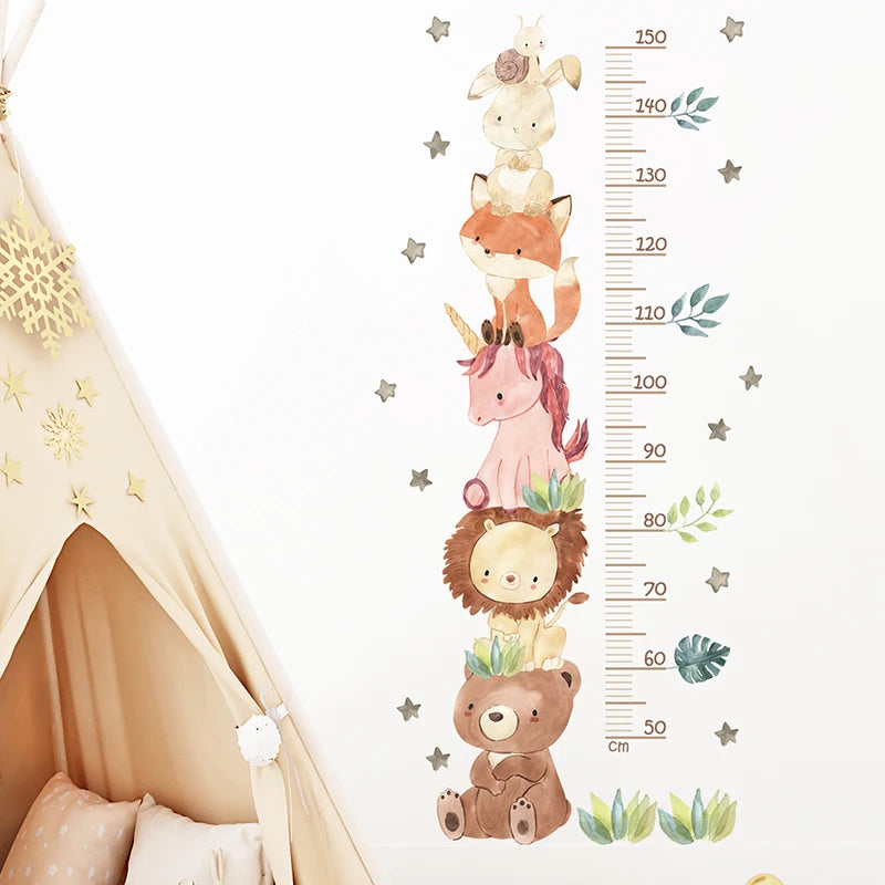 3PC Cartoon Animal Height Ruler Wall Stickers – Removable Waterproof PVC for Kids Room Décor