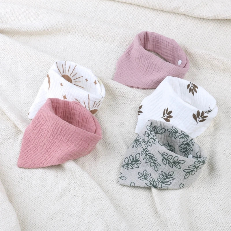 4PCS Soft Cotton Baby Bibs – Absorbent Muslin Snap Bib Set for Feeding, Drooling & Teething