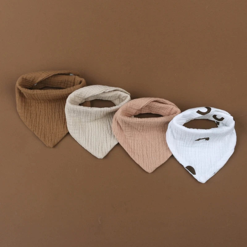4PCS Soft Cotton Baby Bibs – Absorbent Muslin Snap Bib Set for Feeding, Drooling & Teething
