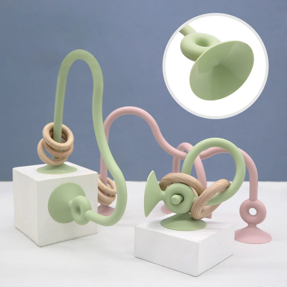 Soft Silicone & Wooden Ring Teether Toy for Babies – Safe Chewing & Newborn Photography Accessory