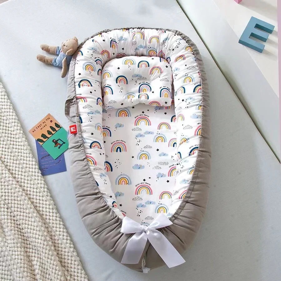 Portable Baby Nest for Co-Sleeping – Adjustable Cotton Newborn Lounger Bed Crib