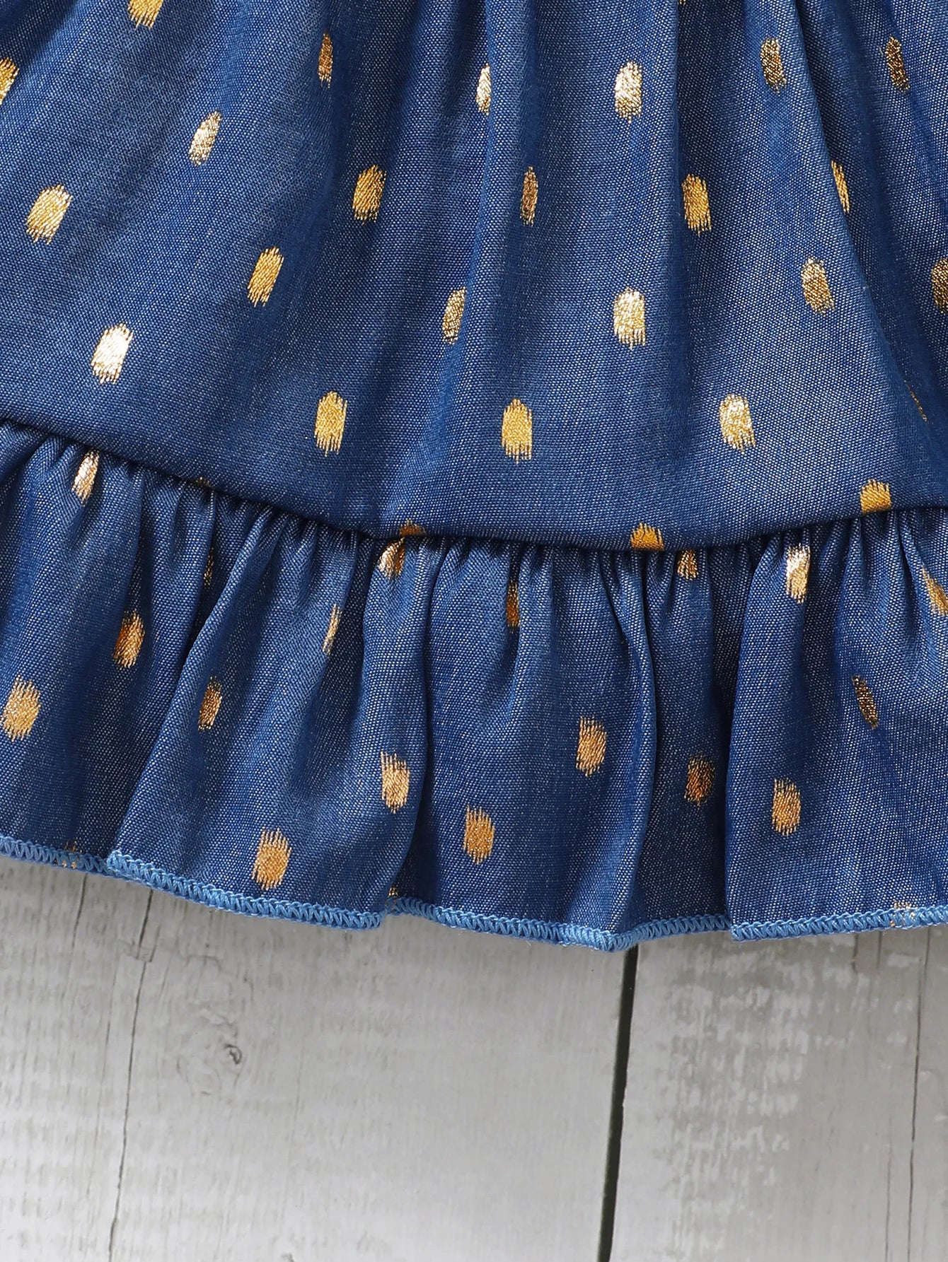 Baby Girl Blue Dress with Golden Dots & Headband – 2PCS Summer Party Outfit (3–24M)