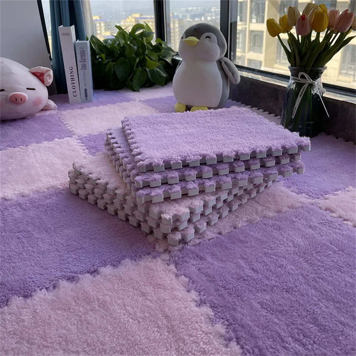 30x30cm Soft Plush Kids Puzzle Play Mat – Interlocking Warm Carpet Tiles for Home & Nursery Use