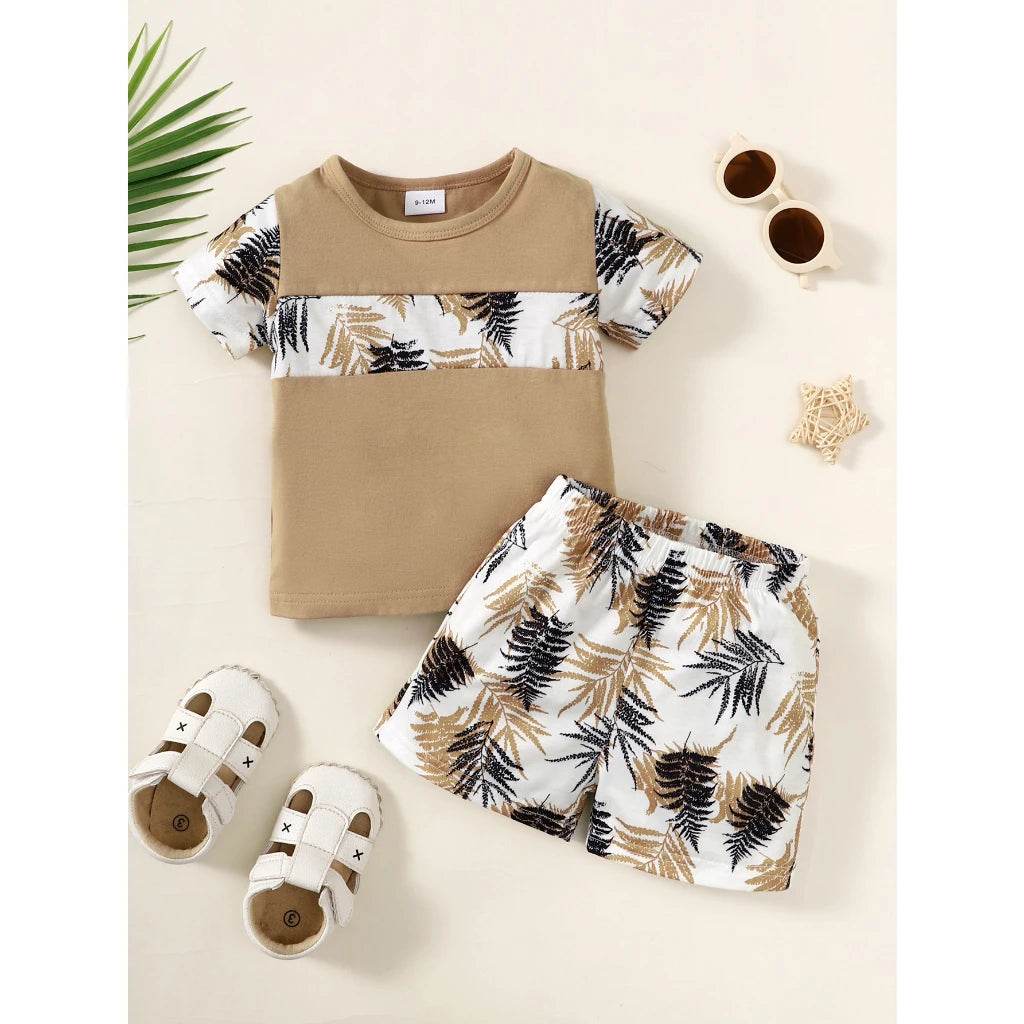 2PCS Toddler Boy Summer Outfit – Short Sleeve Top and Shorts Set for 1–3 Years