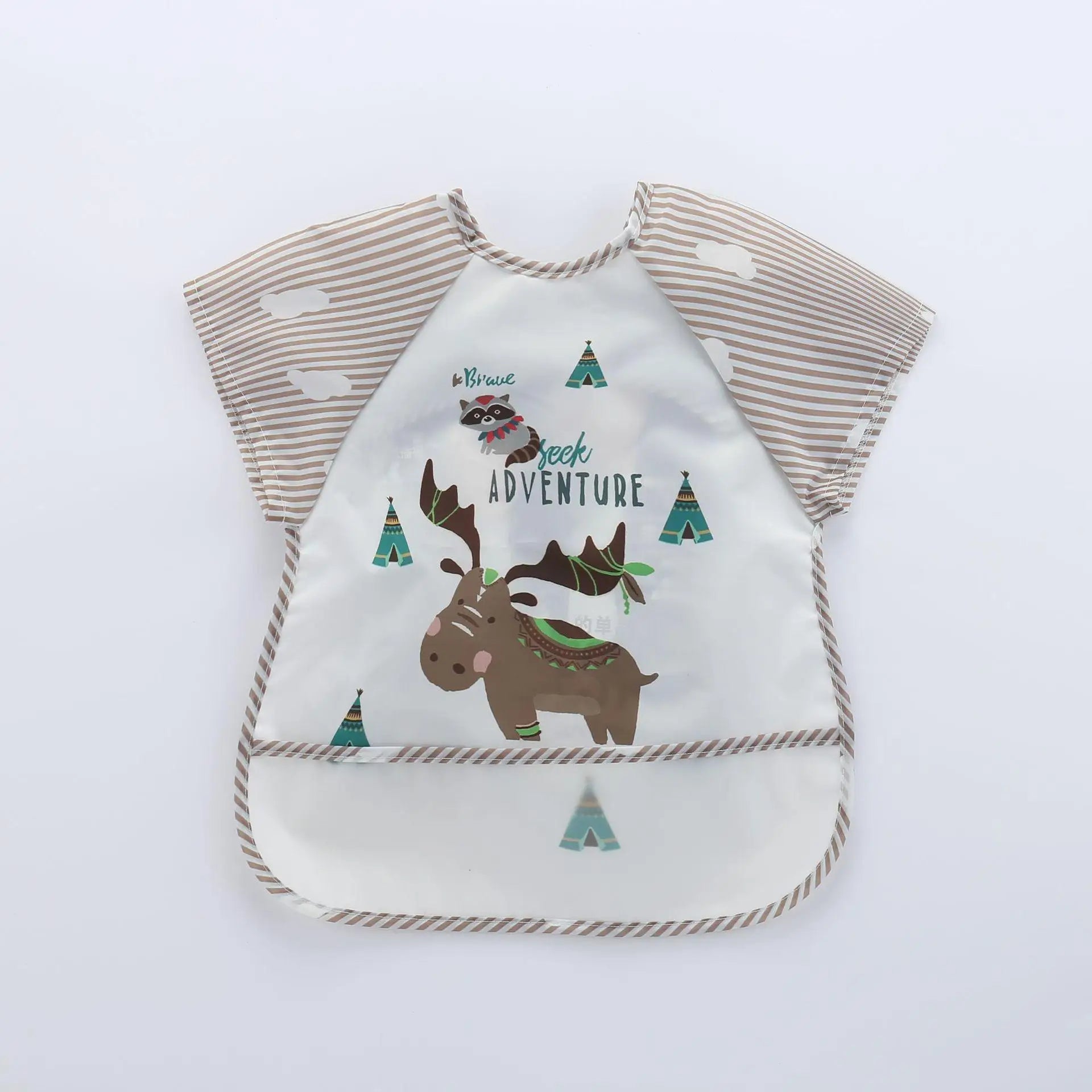 Waterproof Cartoon Baby Bib – Long Sleeve Feeding Apron with Pocket for 0–3Y