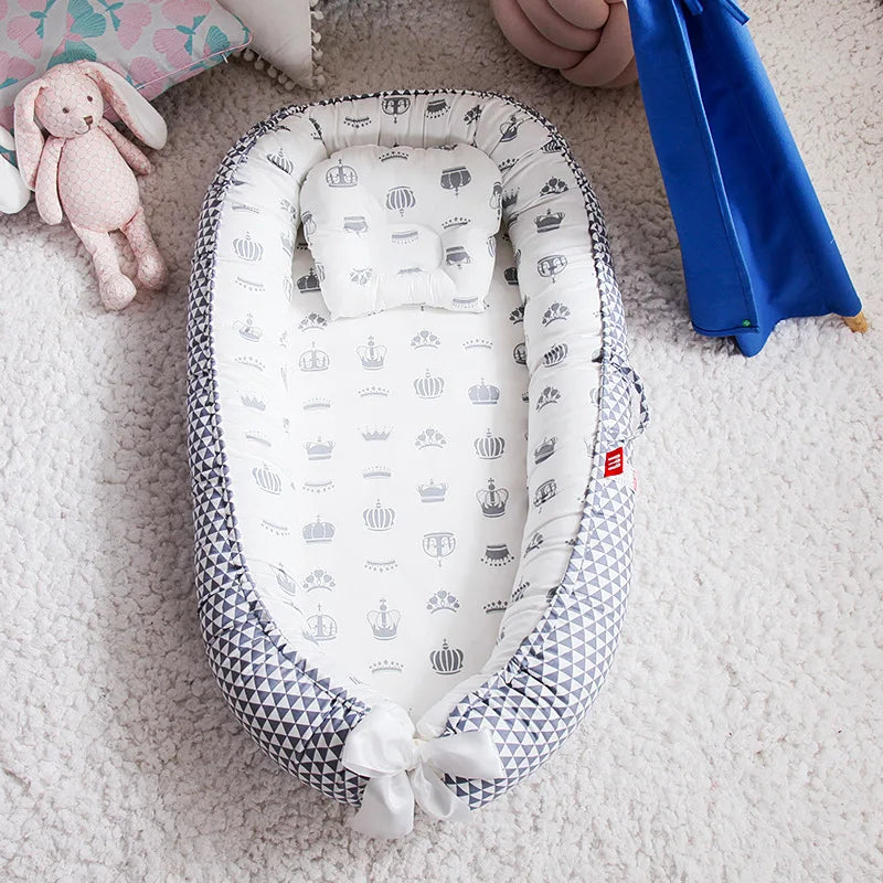 Portable Baby Nest for Co-Sleeping – Adjustable Cotton Newborn Lounger Bed Crib
