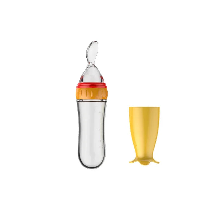 Silicone Baby Bottle with Spoon – Safe Squeeze Feeder for Rice Cereal & Milk Feeding