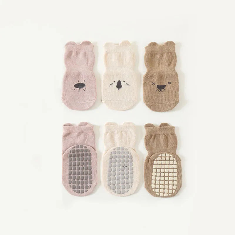 3/5 Pairs Baby Animal Pattern Non-Slip Socks – Breathable Grip Socks for Boys & Girls 1–3Y