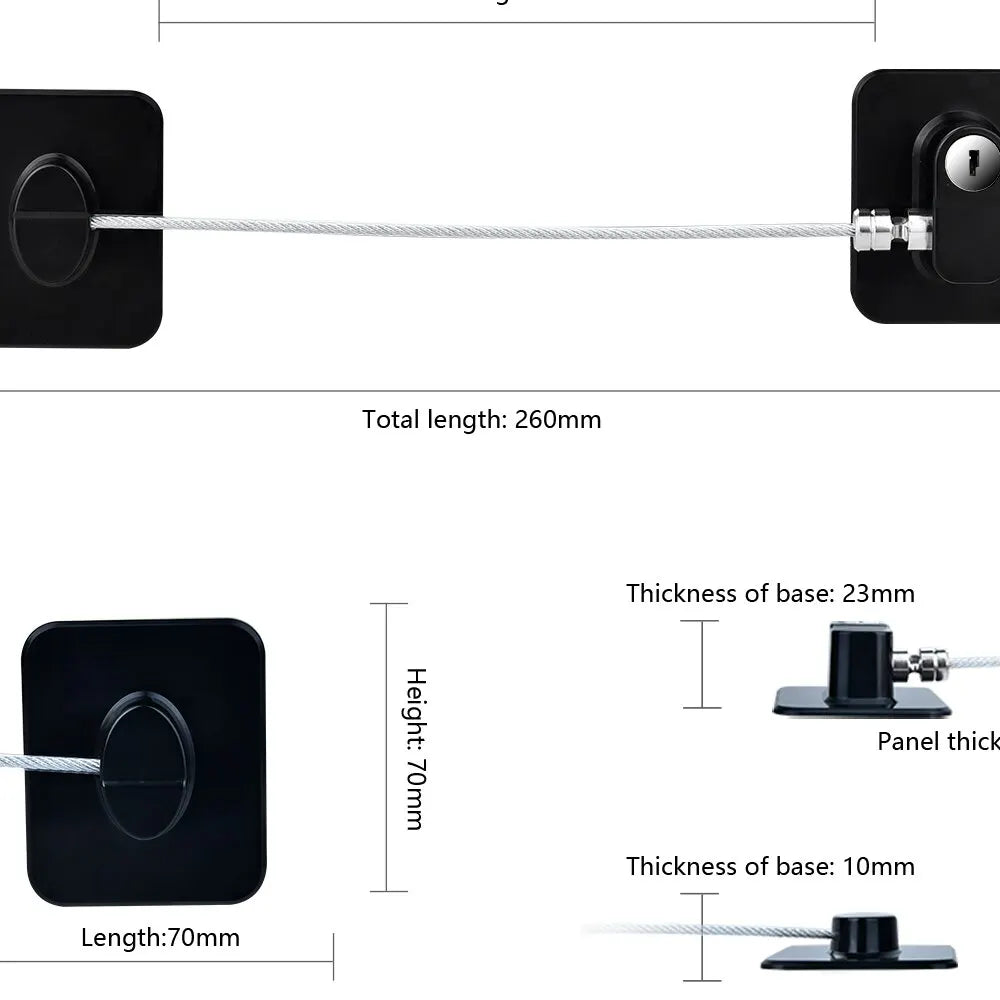 Child Safety Lock – Metal Cable Lock for Windows, Fridge & Cabinets