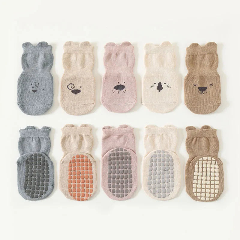3/5 Pairs Baby Animal Pattern Non-Slip Socks – Breathable Grip Socks for Boys & Girls 1–3Y