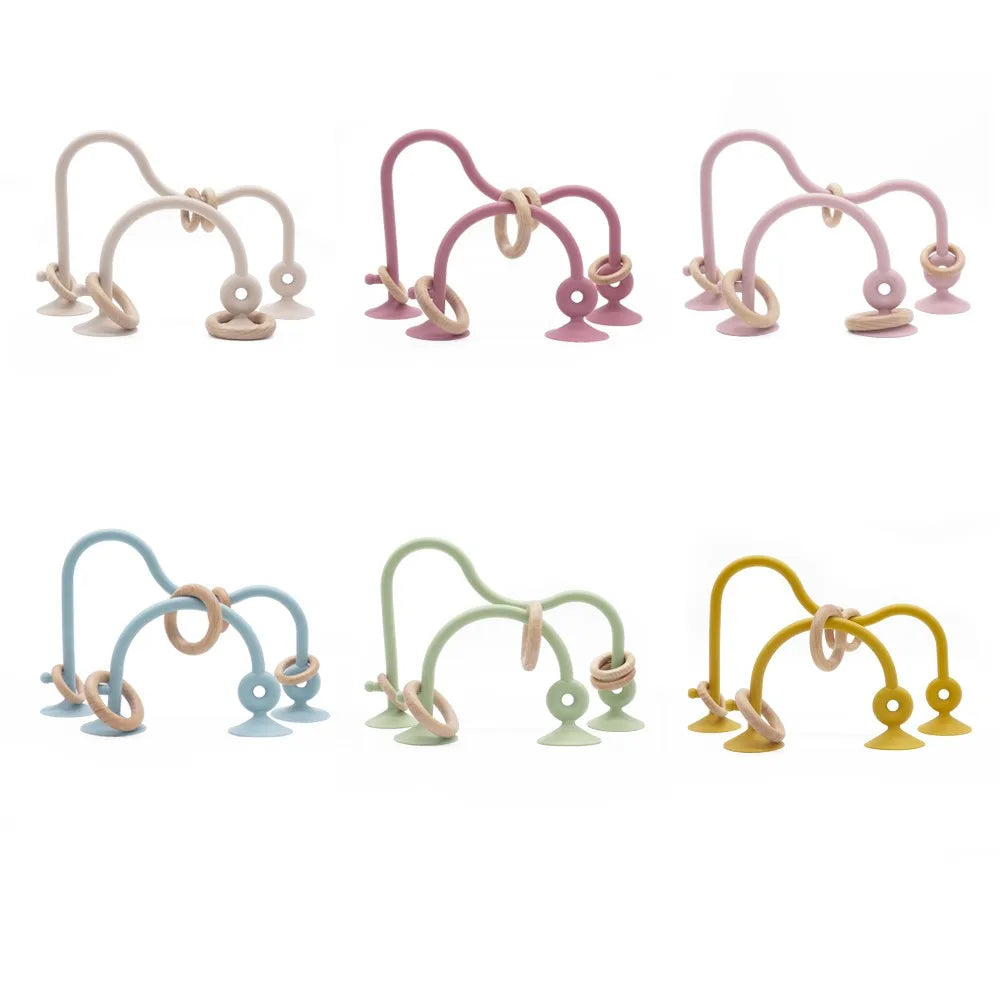 Soft Silicone & Wooden Ring Teether Toy for Babies – Safe Chewing & Newborn Photography Accessory