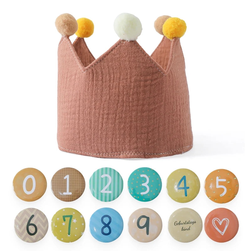Baby Birthday Crown Hat – Cotton Headband for Kids Aged 0–9 Years