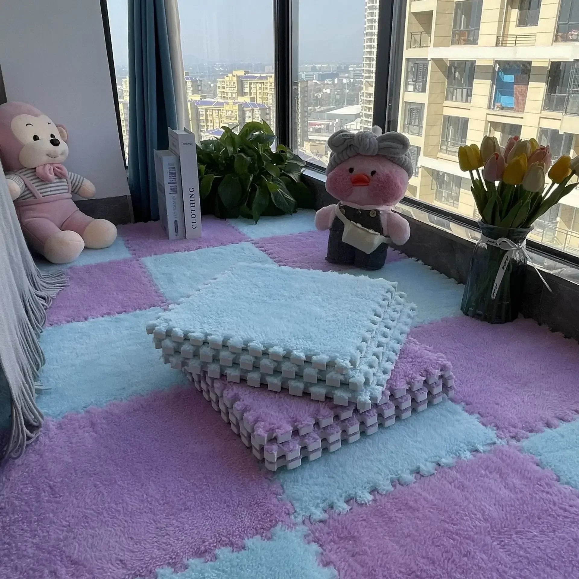 30x30cm Soft Plush Kids Puzzle Play Mat – Interlocking Warm Carpet Tiles for Home & Nursery Use