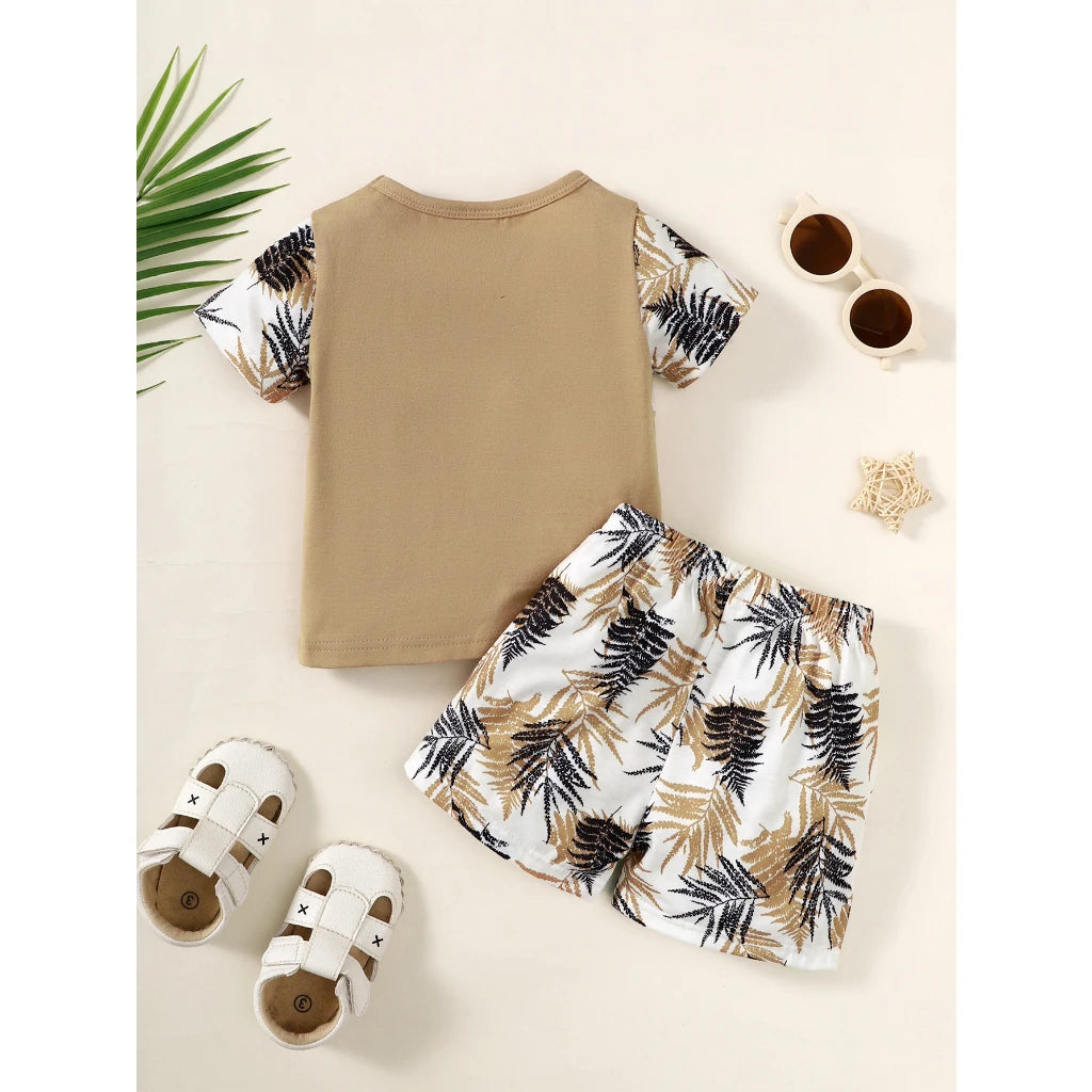 2PCS Toddler Boy Summer Outfit – Short Sleeve Top and Shorts Set for 1–3 Years