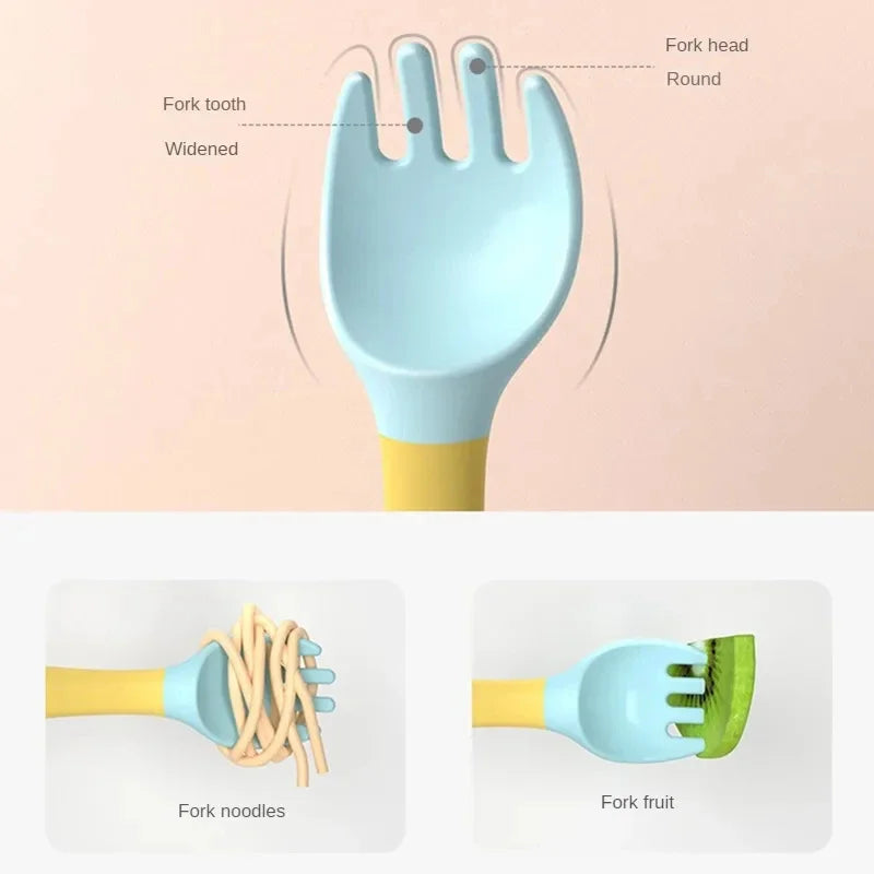 Bendable Twist Baby Fork and Spoon Set – Soft Silicone Tableware for Self-Feeding Training