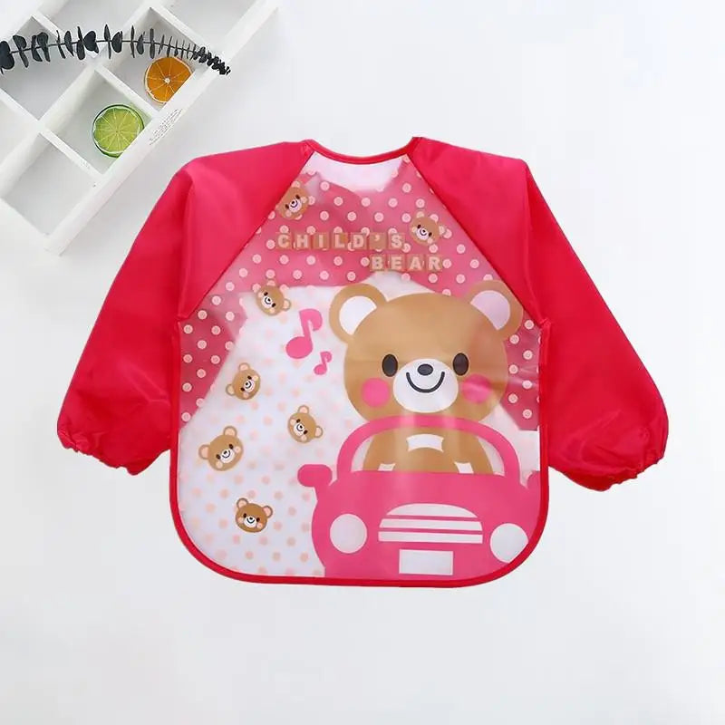 Waterproof Cartoon Baby Bib – Long Sleeve Feeding Apron with Pocket for 0–3Y