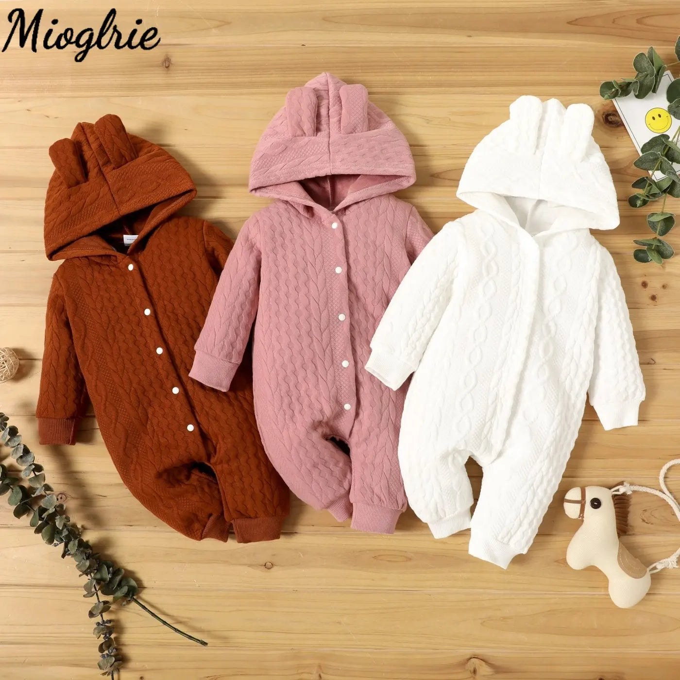 Baby Hooded Romper with Ears – Warm Winter Jumpsuit for Boys & Girls (0–12 Months)
