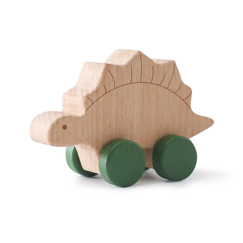 Wooden Dinosaur Car Teether – Montessori Educational Toy for Teething Babies
