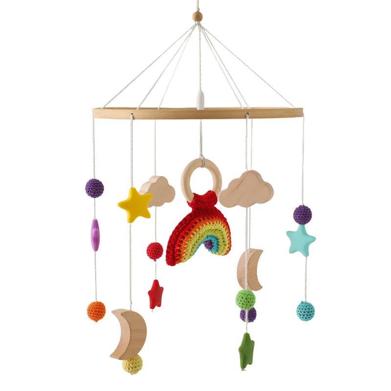 Baby Wooden Crib Mobile with Cartoon Rabbit Rattles | Bed Bell Toy & Arm Bracket for Newborns