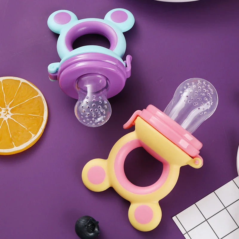 Silicone Baby Teether & Fruit Food Feeder – BPA Free Nibbler Pacifier with Handle Clip