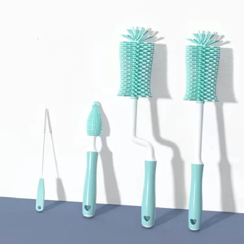 360° Silicone Bottle Cleaning Brush Set for Baby Bottles, Straws & Pacifiers – Eco-Friendly Tools