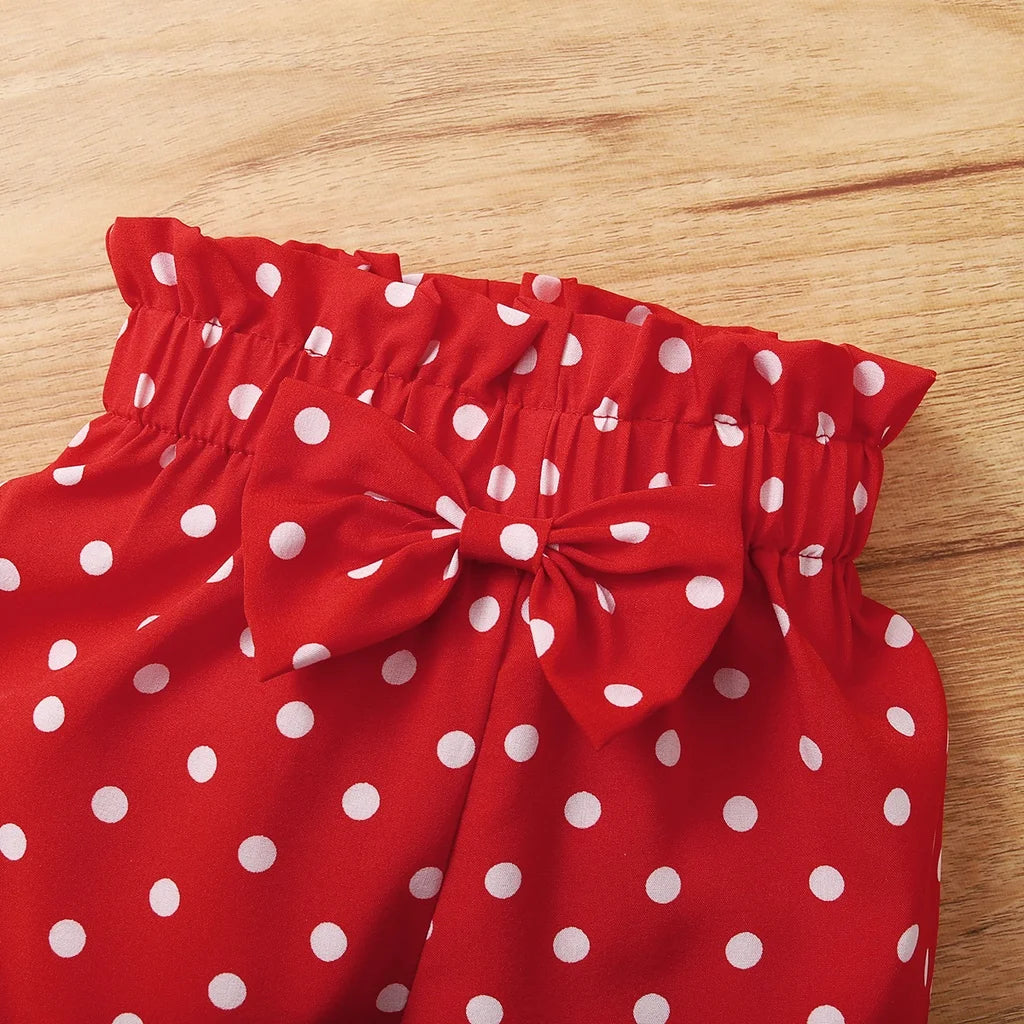 3PCS Baby Girl Summer Polka Dot Outfit – Bodysuit, Pants & Headband Set 0–18 Months