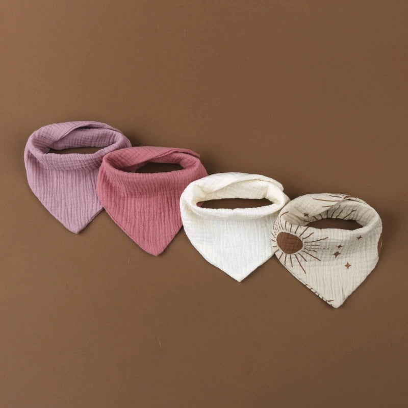 4PCS Soft Cotton Baby Bibs – Absorbent Muslin Snap Bib Set for Feeding, Drooling & Teething