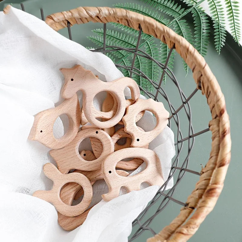 Model PMZ0044 – 5PCS Wooden Baby Teether Set | Beech Rodent & Animal Pendants for DIY Gifts