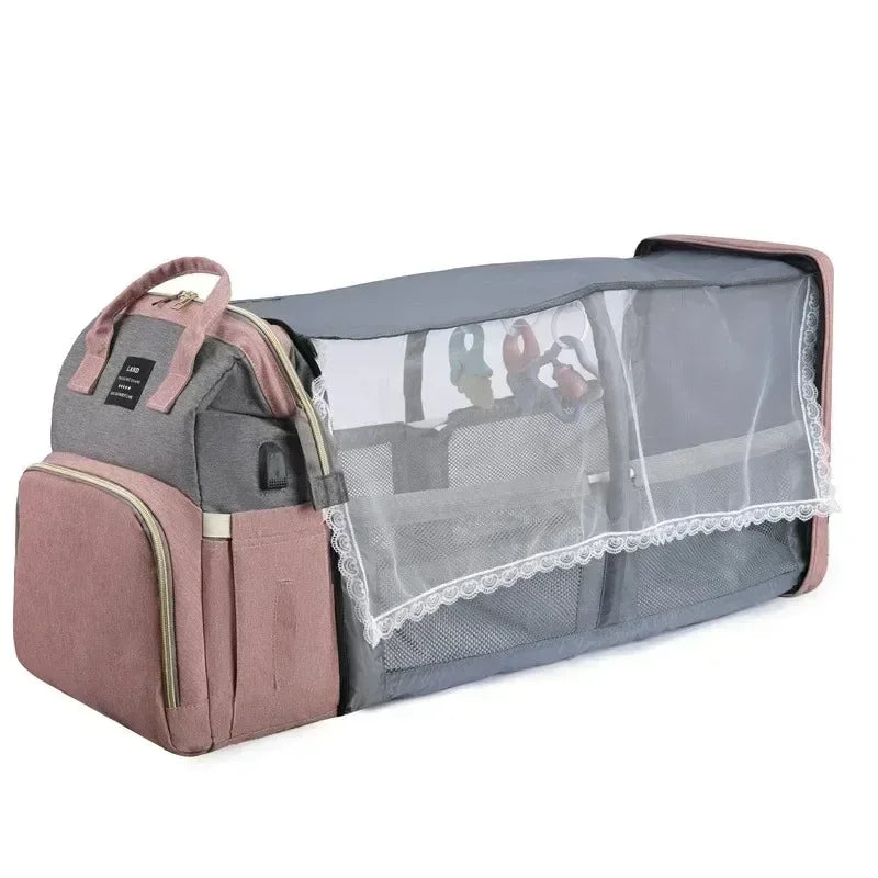 Lightweight Folding Crib Backpack – Large-Capacity Travel Diaper Bag for Moms on the Go