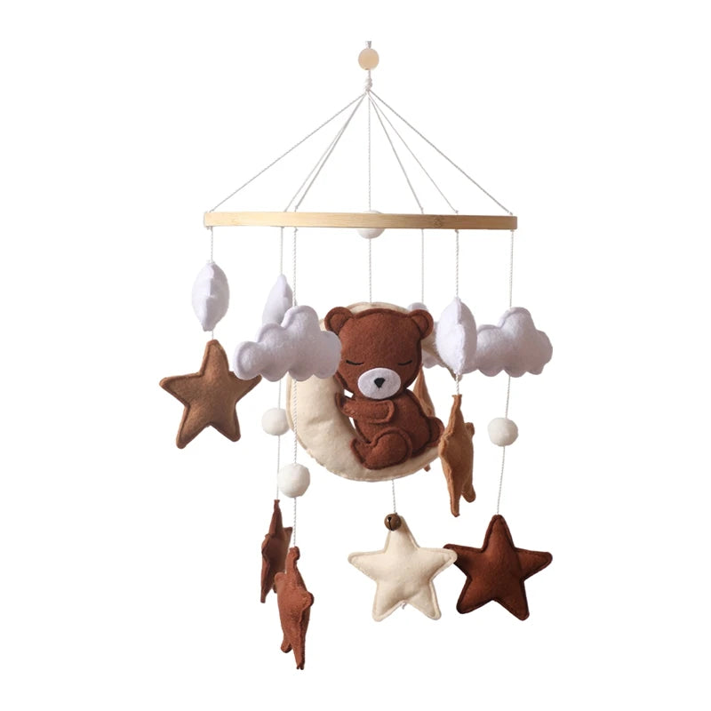 Baby Wooden Crib Mobile with Cartoon Rabbit Rattles | Bed Bell Toy & Arm Bracket for Newborns