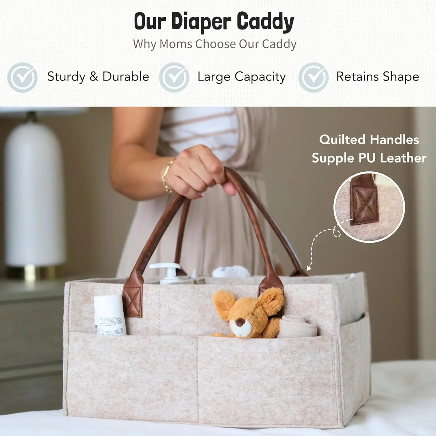 Large Baby Felt Nursery Organizer Caddy – Diaper Bag with Handle & Storage Pockets