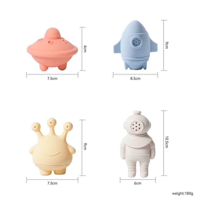 Silicone Baby Bath Toys – Cartoon Astronauts & Dinosaur Water Sprinkler