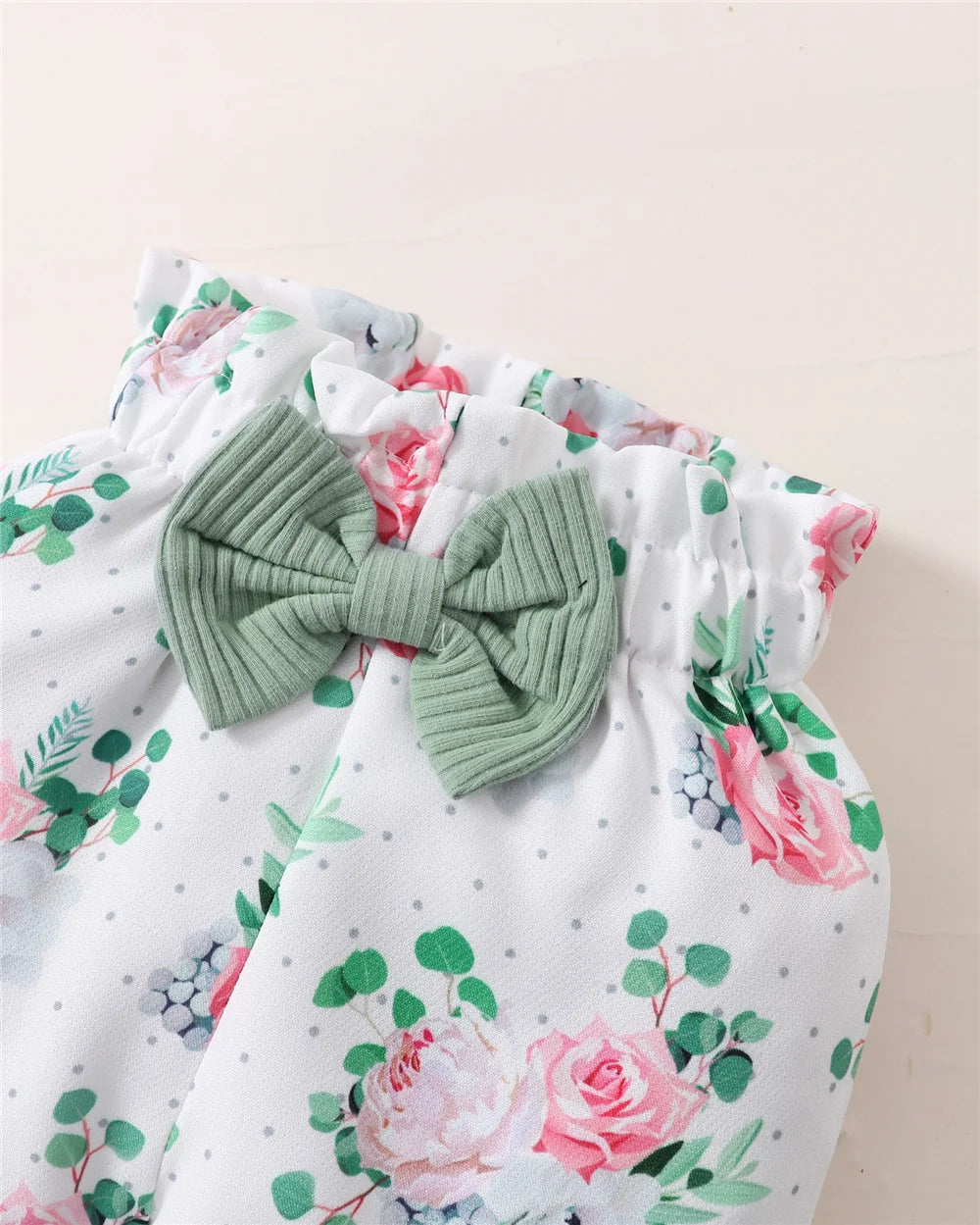 3PCS Summer Baby Girl Outfit – Letter Romper, Floral Pants & Bow Headband Set