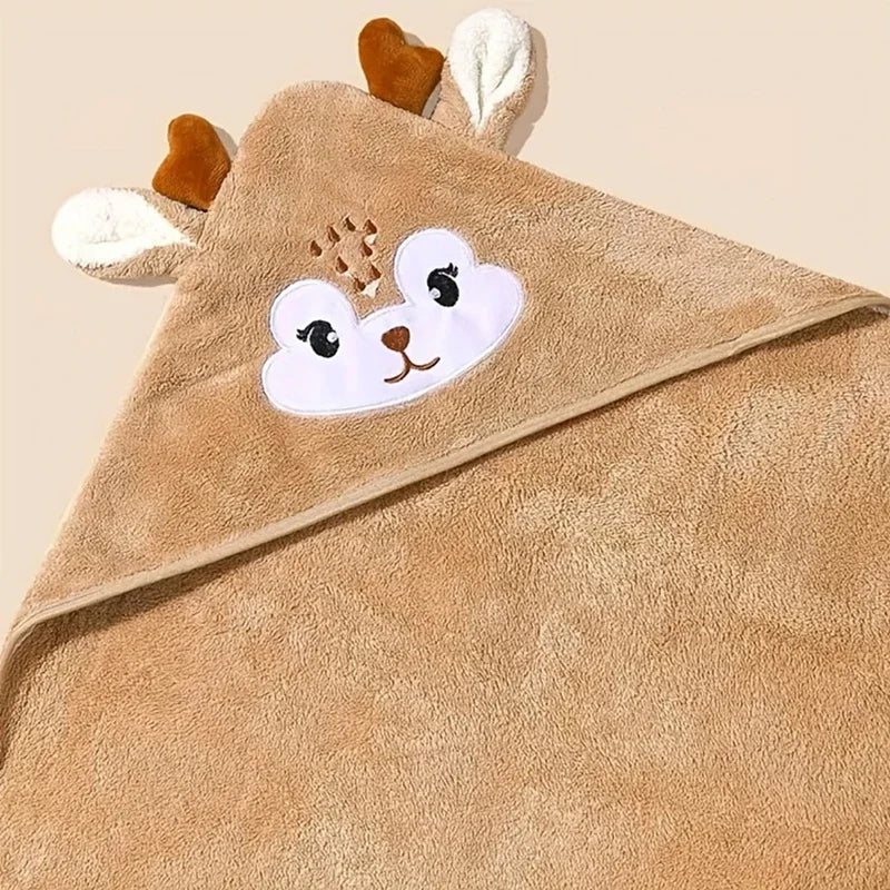 Hooded Baby Bath Towel – Soft Coral Velvet Swaddle Wrap for Newborns