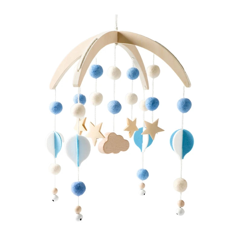 Baby Wooden Crib Mobile with Cartoon Rabbit Rattles | Bed Bell Toy & Arm Bracket for Newborns