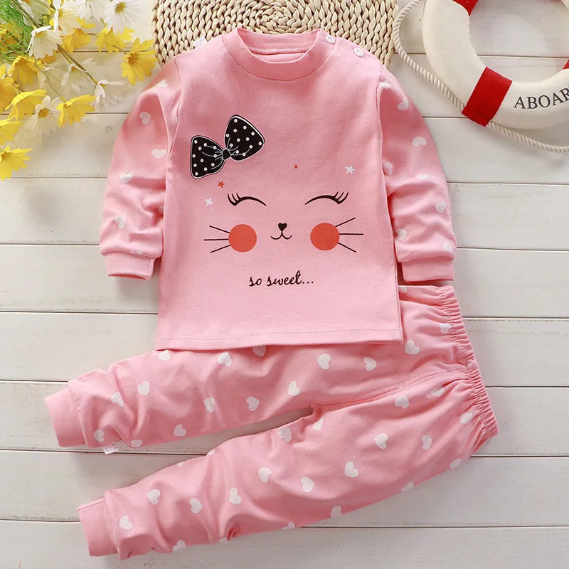 Cotton Baby Girl Clothing Set – Cartoon Spring Pyjamas for 6M to 5Y