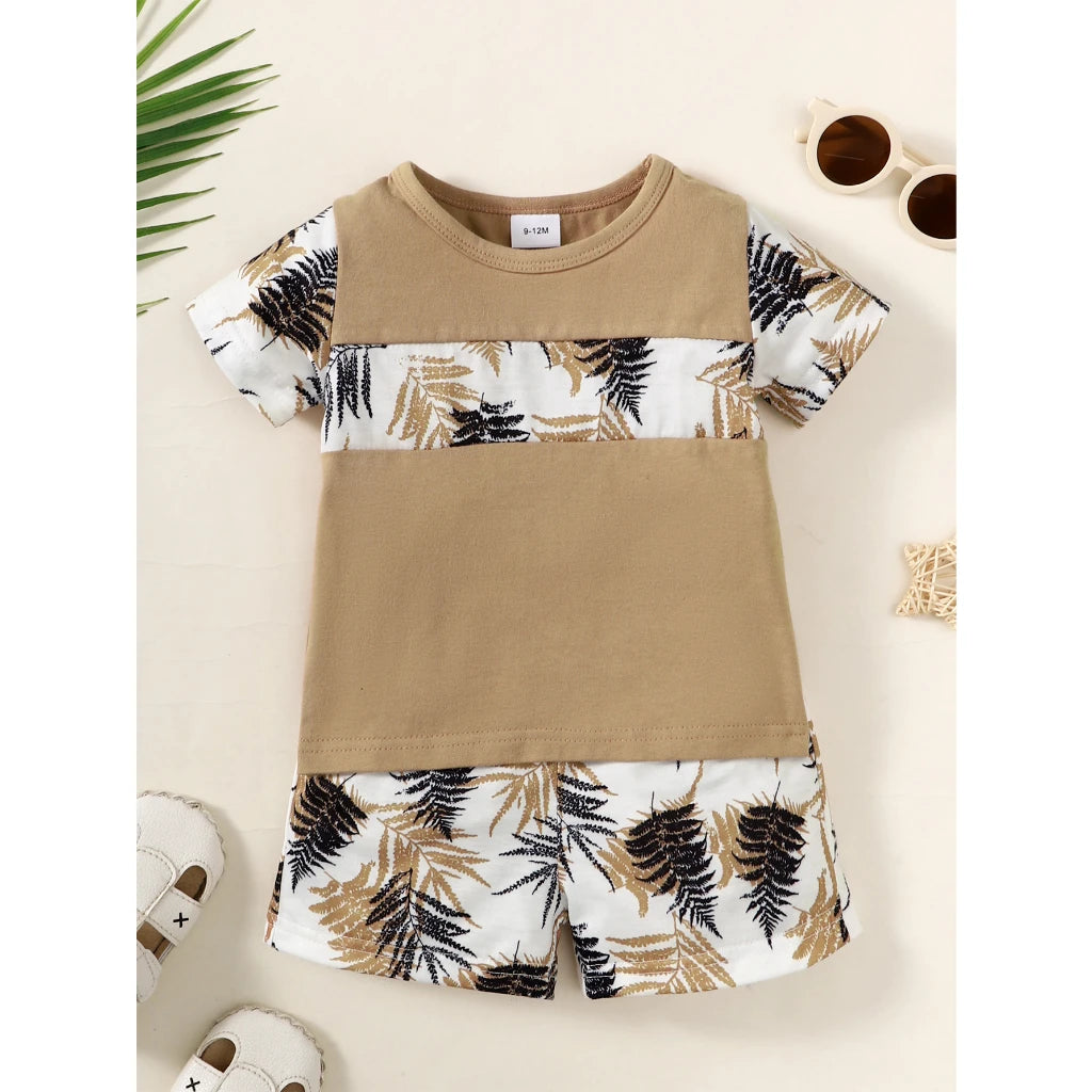 2PCS Toddler Boy Summer Outfit – Short Sleeve Top and Shorts Set for 1–3 Years