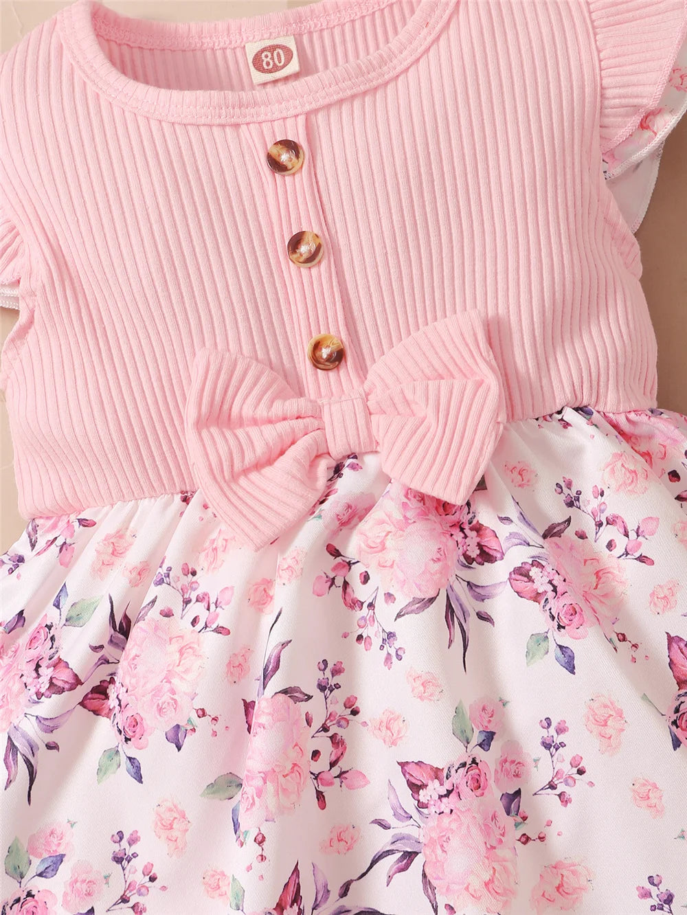 Baby Girl Floral Romper Dress Set – 2PCS Summer Outfit with Headband (0–18 Months)